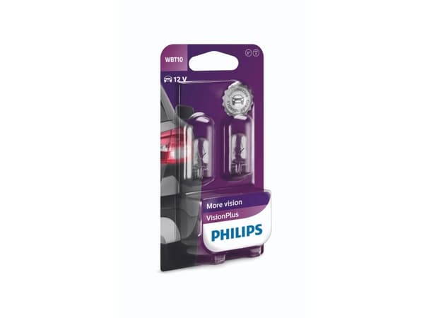 Philips VisionPlus 12040VPB2 Tradisjonelle kupé- og signallyspærer, 6 W, 12 V, WBT10, 2 stykker