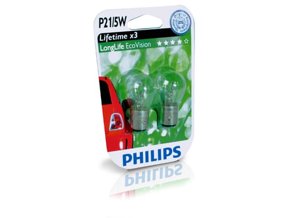 Philips LongLife EcoVision 12499LLECOB2 Längre hållbarhet, 5 W, 12 V, P21/5W, 2 styck