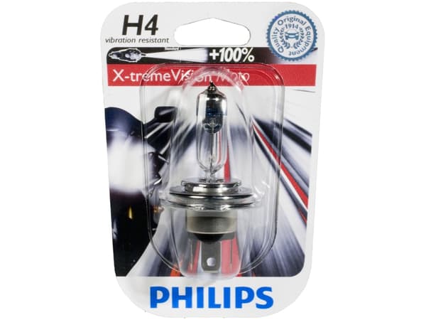 Philips X-tremeVision Moto Frontlys til motorsykkel 12342XVBW, H4, Fjernlys, Nær-lys, 4000 K, P43t-38, Cd (kadmium), Hg (kvikksølv), Pb (bly), 12 V