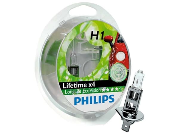 Philips LongLife EcoVision 12258LLECOS2 Lengre levetid, 55 W, 12 V, H1, 3100 K, 2 stykker