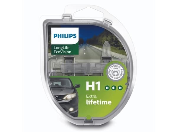 Philips LongLife EcoVision 12258LLECOS2 Lengre levetid, 55 W, 12 V, H1, 3100 K, 2 stykker