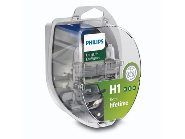 Philips LongLife EcoVision 12258LLECOS2 Lengre levetid, 55 W, 12 V, H1, 3100 K, 2 stykker