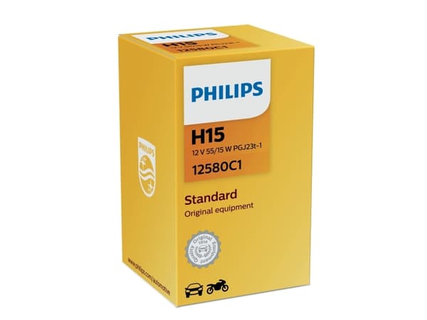 Philips Standard 12580C1 Strålkastarlampa för bil, 55 W, 12 V, H15, halogen, 1 styck