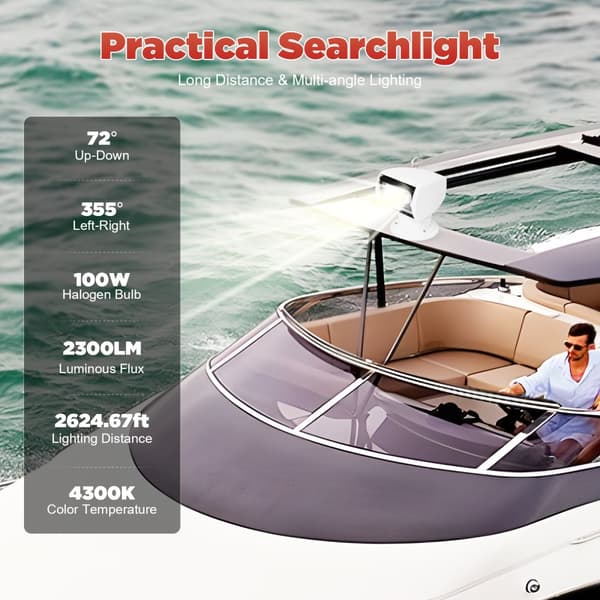 Marine Boat Fjernbetjening Spotlight, 2300LM Lysstyrke, IP66 Vandtæt,100w