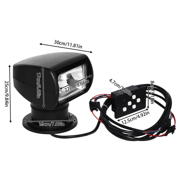 12V Båd Fjernbetjening Spotlight, 100W Halogenpære, 360° Rotation, Vandtæt,b2 Almindelig kontrol