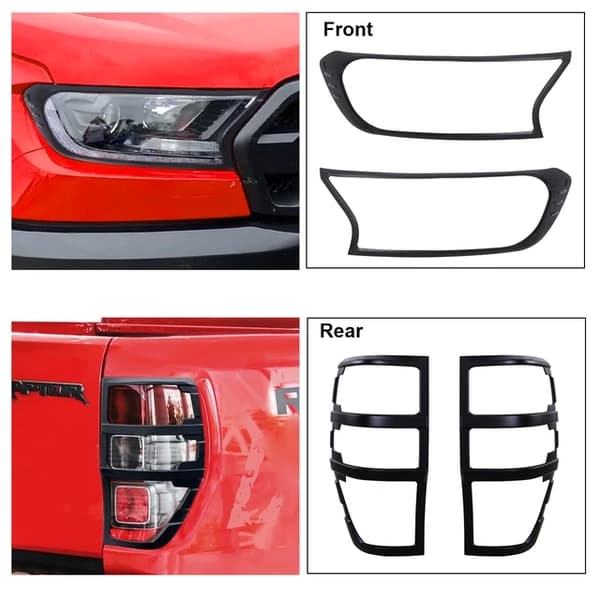 Ford Ranger Raptor Strålkastarlock, Mattsvart Finish, Set för 2015-2022, Ljusöverdrag Set