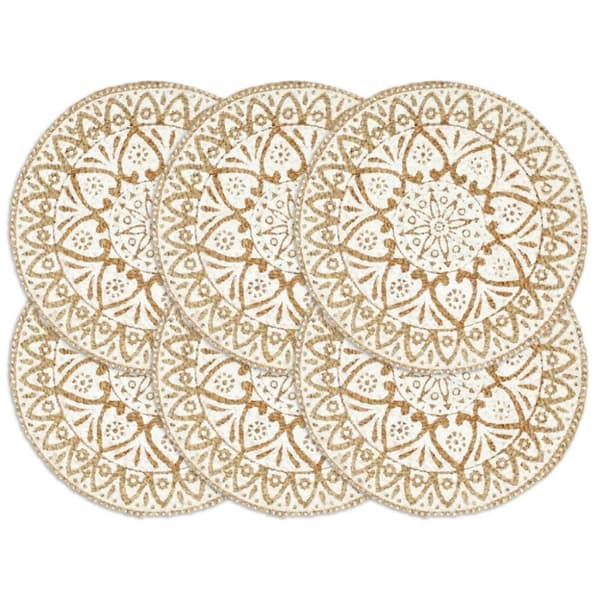 vidaXL dækkeservietter 6 stk. rund 38 cm jute hvid