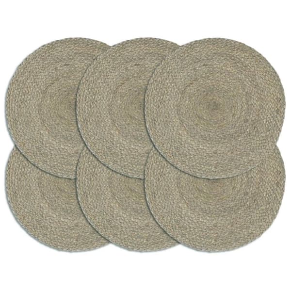 vidaXL dækkeservietter 6 stk. rund 38 cm jute grå