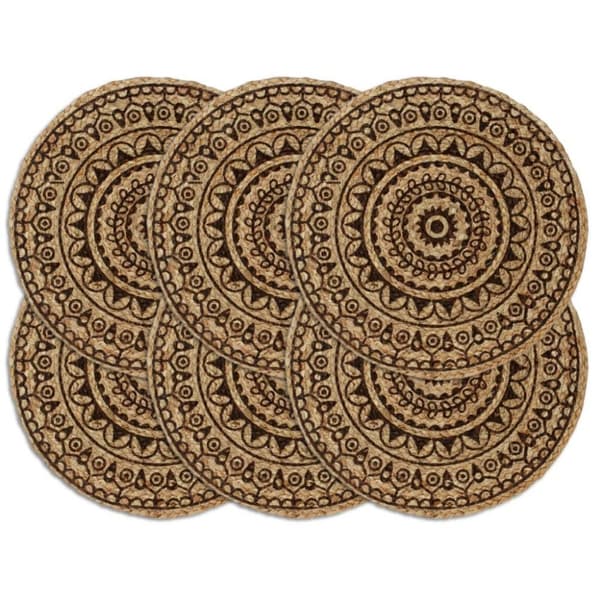 vidaXL Bordstabletter 6 st mörkbrun 38 cm rund jute