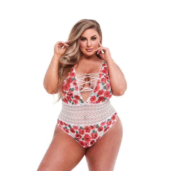 Trikoo Baci Lingerie Floral & Lace Valkoinen Monivärinen XL Queen