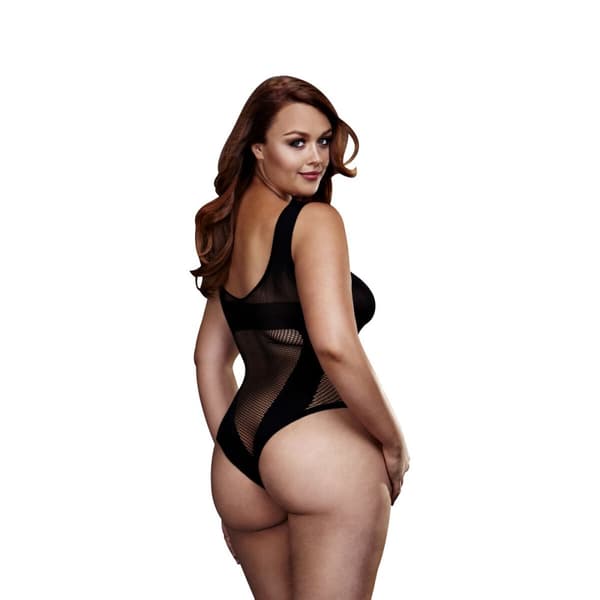 Verkkokankainen Jacquard V Teddy- body - Queen Size Baci Lingerie BW3134-BLKQS Musta XL Queen
