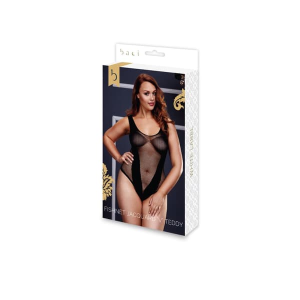 Fishnet Jacquard V Teddy Queen Size Baci Lingerie BW3134-BLKQS Sort XL Queen