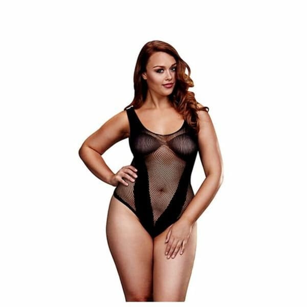 Fishnet Jacquard V Teddy Queen Size Baci Lingerie BW3134-BLKQS Sort XL Queen