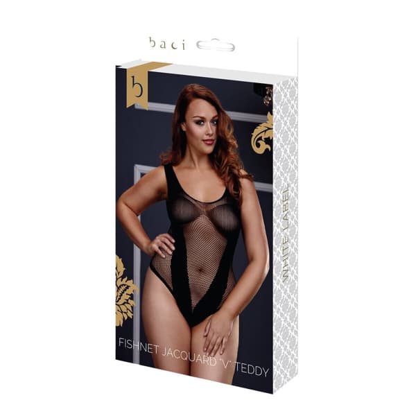 Fishnet Jacquard V Teddy Queen Size Baci Lingerie BW3134-BLKQS Sort XL Queen