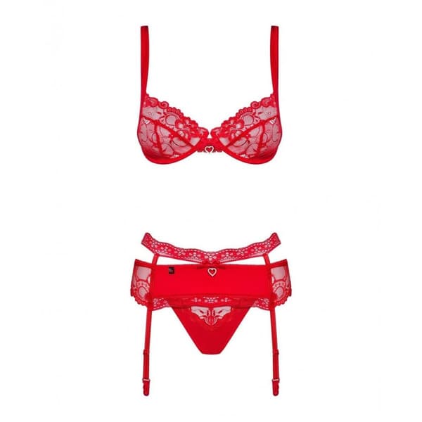 Set med underkläder i läder Obsessive Heartina Röd L/XL