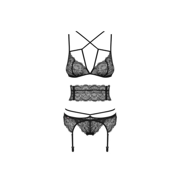 Set med underkläder i läder Obsessive Frivolla Svart S/M
