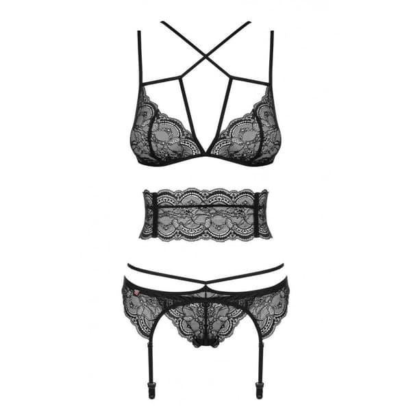 Set med underkläder i läder Obsessive Frivolla Svart S/M