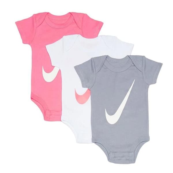 Body Bebis - Nike - Set om 3 - Vit/ Rosa/ Grå - Korta ärmar - 100% bomull
