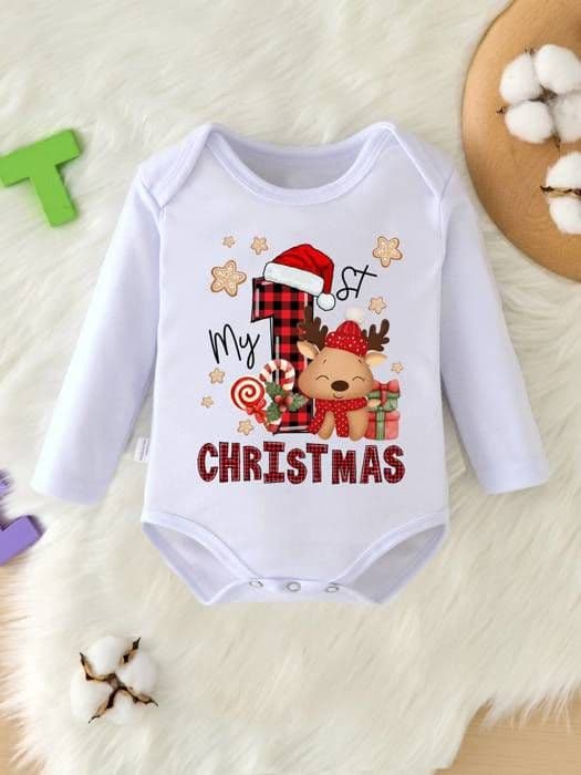 Min första julbokstav och min Elk Print Baby Girl's Comfy Långärmad