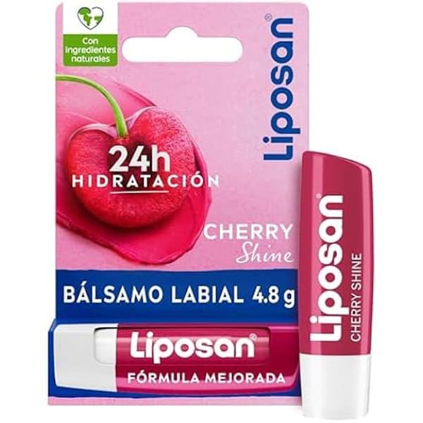 Läppbalsam - LIPOSAN - Liposan Cherry Shine - Körsbärsdoft - 24h återfuktning - Glänsande röd nyans