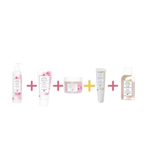 Lilaroze Paris Paket Kräm för Kropp med Rosentre + Ansiktsskrubb med Rosentre + Kroppsskrubb med Rosentre + Läppbalsam med Rosentre