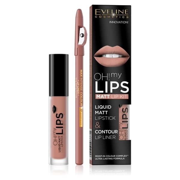 Eveline Cosmetics Oh My Lips Liquid Lipstick and Pencil Set 01 Neutral Nude