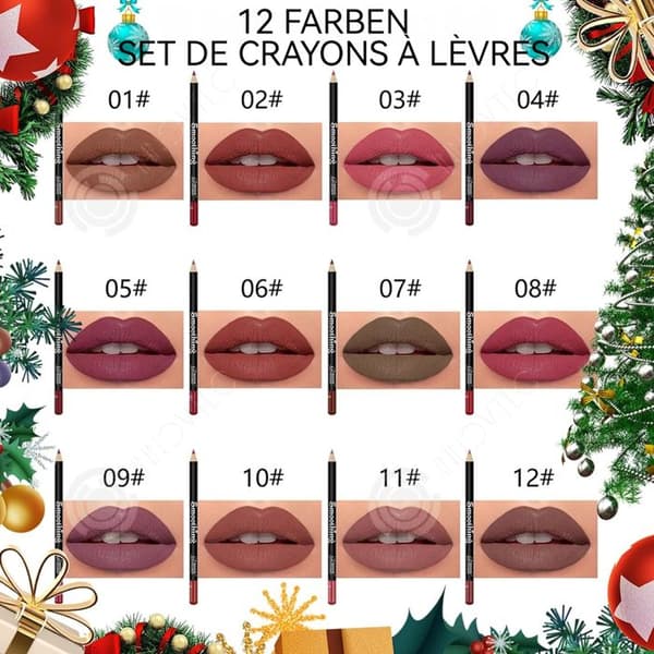 INN Lip Liner Set 12 Colors No Fade Vattentät Långvarig Universal Peel Off Christmas Lip Pencil