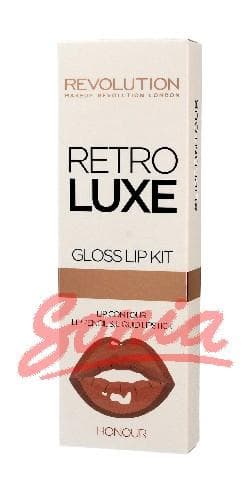 Makeup Revolution Retro Luxe Lip Gloss Kit mouth (lip liner + lip gloss) 1op Honor.