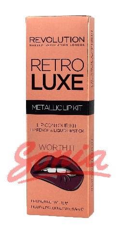 Makeup Retro Revolution Metallic Luxe Lip Kit mouth (lip liner + lip gloss) Worth It 1op.