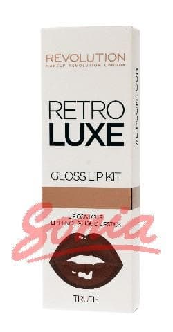 Makeup Revolution Retro Luxe Lip Gloss Kit mouth (lip liner + lip gloss) 1op Truth.