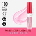 Miniatyrbild 2 av 2: Rimmel Thrillseeker Glassy Gloss 100 Coco Suga, Hydrating Shine, Hyaluronsyra, Antioxidant Complex, Non-sticky, Chunky