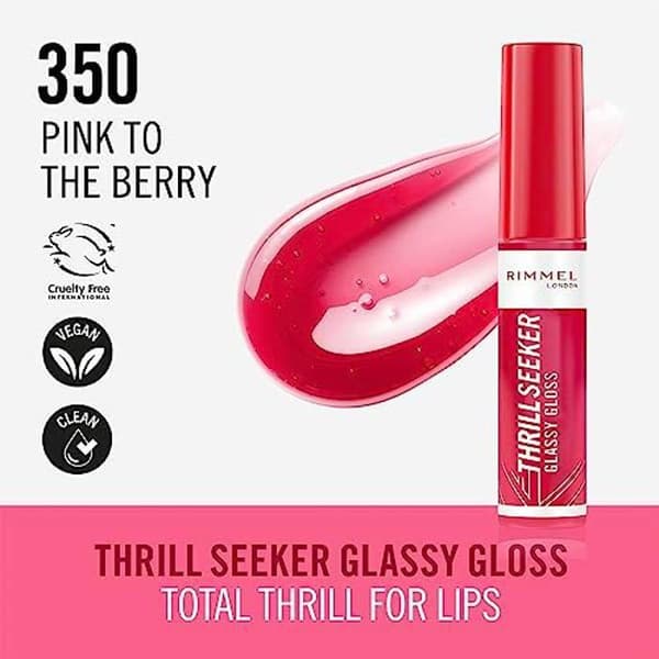 Läppglans - RIMMEL - Thrill Seeker Glassy Gloss - 350 Pink To The Berry - Hydration - Shine - Vegan