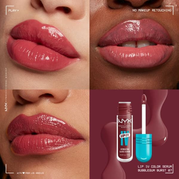 NYX Professionell Makeup, Lip IV, Gloss, upp till 12 timmars fuktighet, högpigmenterad, glänsande finish, Bubblegum Burst