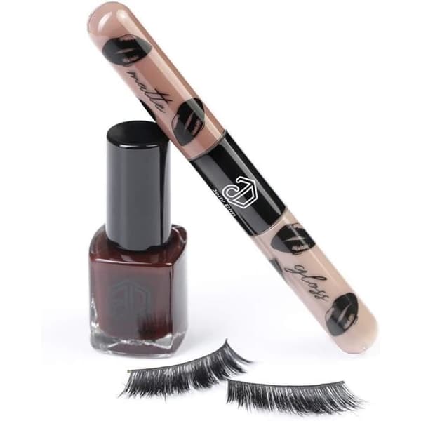 Kit för smink Jolly Dim Makeup - Matt gloss läppduo kaffe 3, ögonfransar spektakulär, nagellack brownie 6