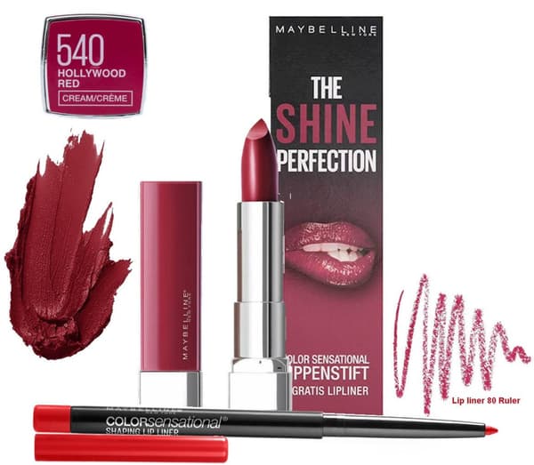 Maybelline The Shine Lip Kit-540Hollywood Red+Lipliner 80 Ruler