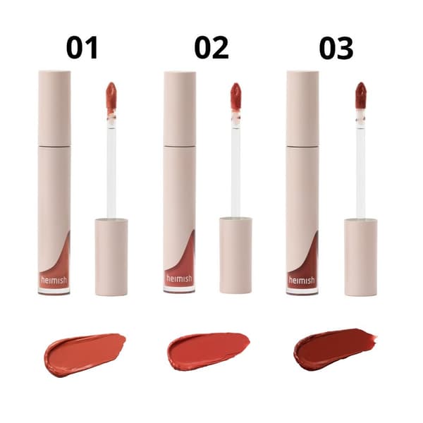 Heimish Dailism nestemäinen huulipuna 3 x 18g: Peach Brown 01 + Burning Rose 02 + Nudie Brick 03
