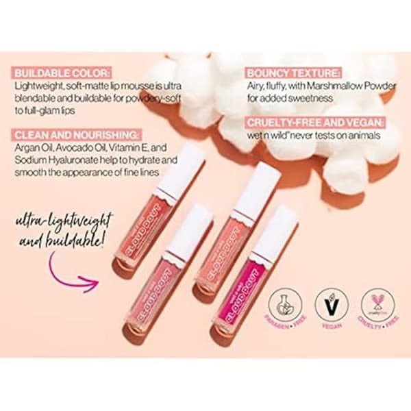 wet n wild, Mousse à Lèvres Cloud Pout Marshmallow, Flytande Mat Läppstift, Icke-Torkande och Långvarig Formel, med Olja
