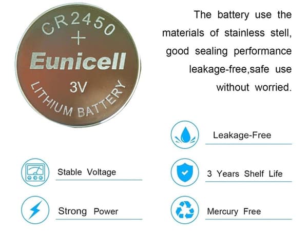 CR2450 5-pack Lithium batteri CR 2450 3V Eunicell batterier