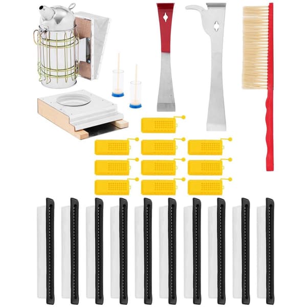 Wiesenfield - Biodling-startpaket - 26 delar - Rökpust - Kupkniv - Försändningsburar - Insektsfällor - Biborste