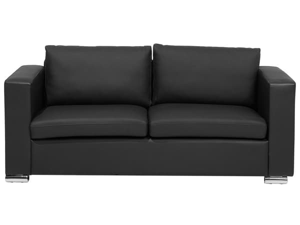 Soffgrupp 3+2+1 Svart Läder Kromade ben 3-sits Loveseat Modern Vardagsrum