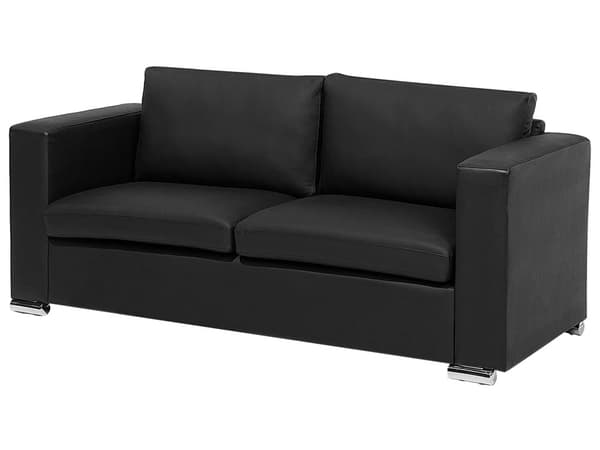 Soffgrupp 3+2+1 Svart Läder Kromade ben 3-sits Loveseat Modern Vardagsrum