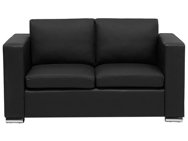 Soffgrupp 3+2+1 Svart Läder Kromade ben 3-sits Loveseat Modern Vardagsrum