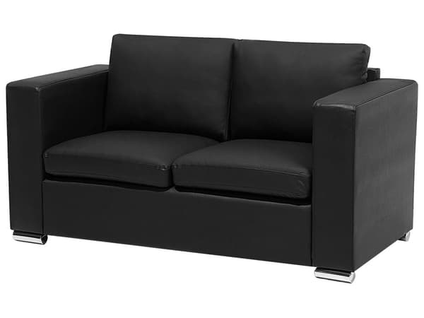 Soffgrupp 3+2+1 Svart Läder Kromade ben 3-sits Loveseat Modern Vardagsrum