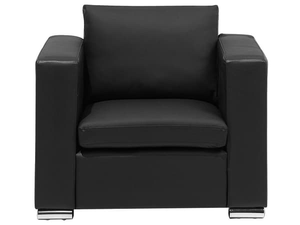 Soffgrupp 3+2+1 Svart Läder Kromade ben 3-sits Loveseat Modern Vardagsrum