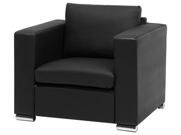 Soffgrupp 3+2+1 Svart Läder Kromade ben 3-sits Loveseat Modern Vardagsrum