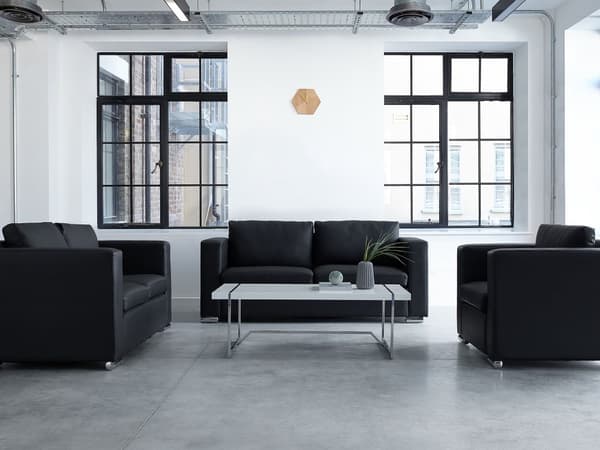 Soffgrupp 3+2+1 Svart Läder Kromade ben 3-sits Loveseat Modern Vardagsrum