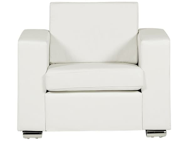 Soffgrupp 3 + 2 + 1 Vit Split Läder Kromade Ben 3-sits Soffa 2-sits Soffa Fåtölj