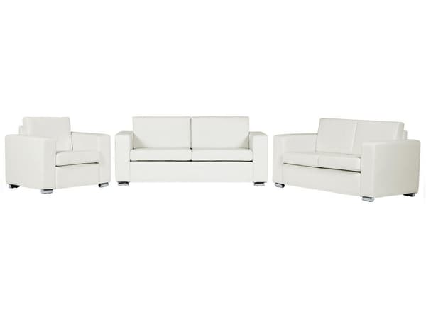 Soffgrupp 3 + 2 + 1 Vit Split Läder Kromade Ben 3-sits Soffa 2-sits Soffa Fåtölj