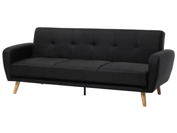 Soffgrupp Svart Tyg 3 + 2 + 1 sits Fotpall Sovfunktion Retro Vardagsrum