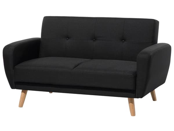 Soffgrupp Svart Tyg 3 + 2 + 1 sits Fotpall Sovfunktion Retro Vardagsrum